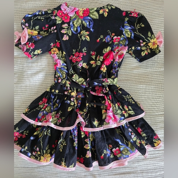 Vtg 90s Eve Too Byer California Black Floral Button Down Ruffle Dress Sz 5T Bows - Picture 4 of 8